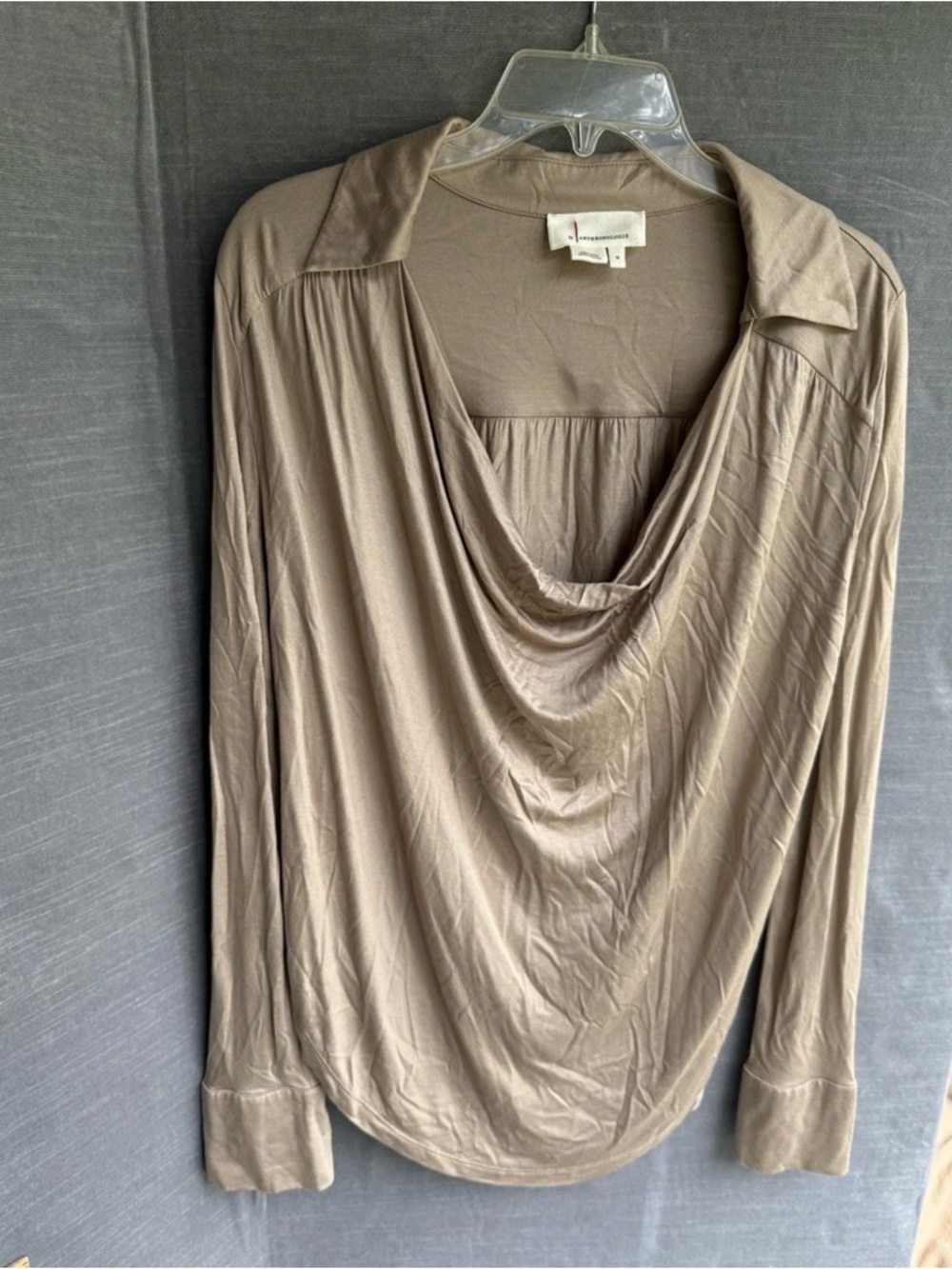 Anthropologie Easywear Drapey cowel neck Top in Taupe Beige size M